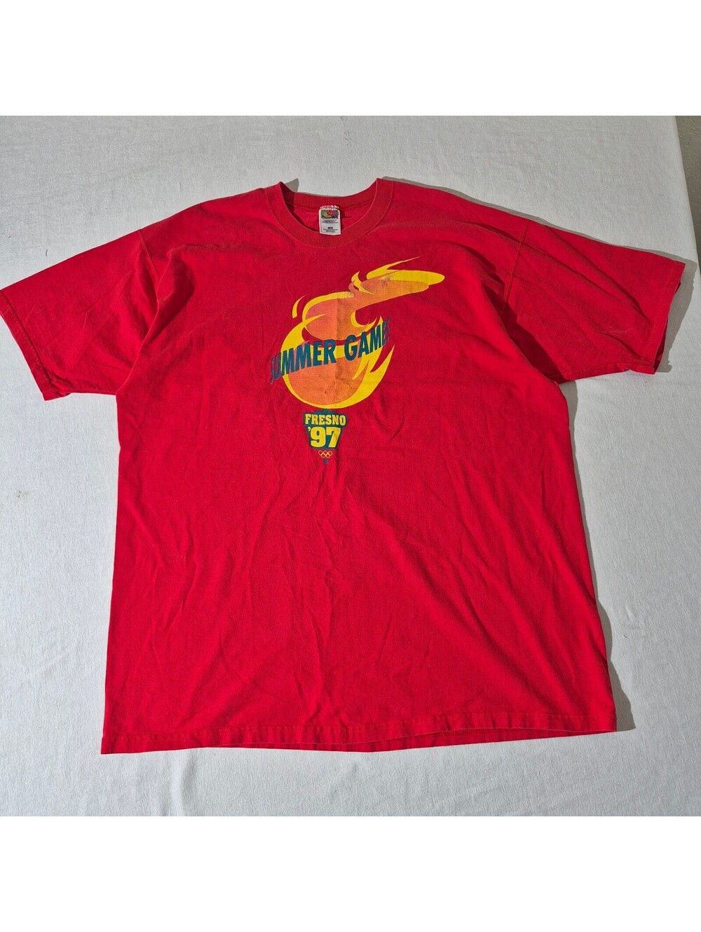 Vintage 90s Mens Summer Games 2XL XXL Fresno California97 T-shirt red